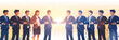 © Lila Patel - A group of confident business partners shaking hands around a newly formed company logo.