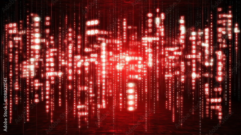 Abstract digital background with glowing red matrix code Stock ...