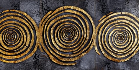 Wall Mural - Black and gold modern wall decoration. 3D abstract boho black trunk wood wallpaper. Black and gold modern wall decoration.