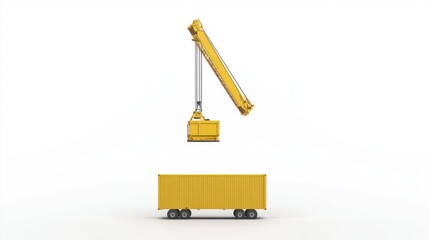 Poster - A yellow crane lifts a container, showcasing industrial lifting equipment in action.