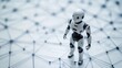 © AImmersive Imagery - Humanoid robot standing on a network connection background, showcasing technology and artificial intelligence themes in a minimalistic design.