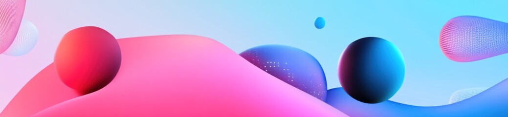 Poster - Abstract colorful shapes with spheres and gradients, creating a modern digital aesthetic.