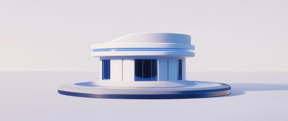 Poster - A modern, stylized building with a circular base and a smooth, curved roof design.