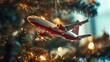 © ArtificialHorizons - Christmas tree adorned with a colorful airplane ornament, capturing holiday spirit and travel vibes with glowing lights in the backdrop.