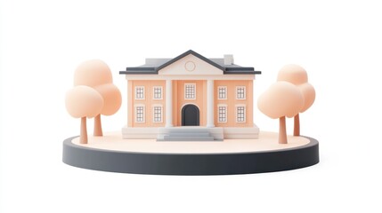 Poster - A stylized illustration of a classical building surrounded by trees on a circular base.