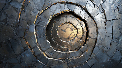 Poster - Abstract Spiral Pattern with Cracked Surface and Gold Highlights, Evoking a Sense of Depth and Texture in Dark Tones for Art and Design Use