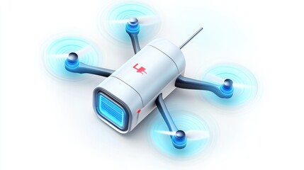 Poster - A sleek, futuristic drone with four propellers and glowing accents.
