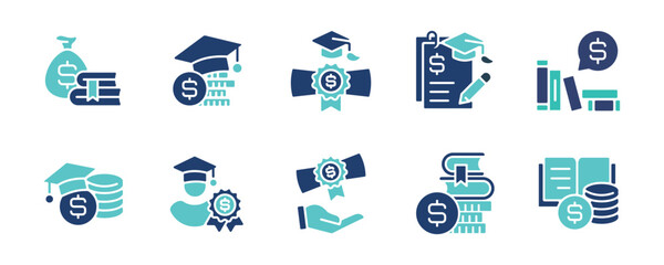 Wall Mural - scholarship student financial tuition icon set education school college cost money graduation support signs vector illustration