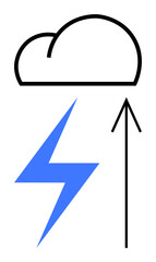 black outlined cloud, blue lightning bolt, and upward arrow illustrating energy transfer and cloud s