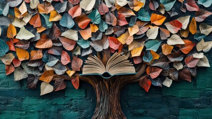 Poster - A tree adorned with leaves of books, a symbol of knowledge and growth fostered through creative learning