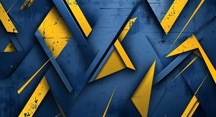 Poster - Abstract geometric background featuring intersecting navy blue and yellow shapes on a textured surface.