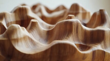 Poster - Close up of a wooden bowl with a wavy, organic texture.