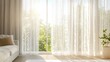 © MetaPixel - Bright and airy room featuring a large window with intricate lace curtains, letting in warm sunlight and showcasing a view of lush greenery outside.