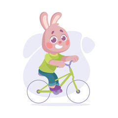 Wall Mural - cute rabbit animal character riding bicycle vector illustration