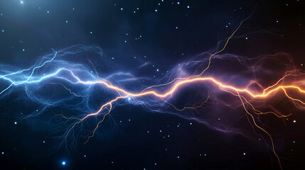 Canvas Print - vibrant 3D rendering of purple lightning and nebula background, showcasing electric energy and cosmic beauty