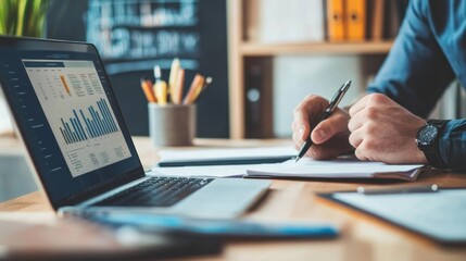 Poster - Businessman Analyzing Data on Laptop, Planning Strategy