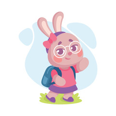 Wall Mural - cute rabbit animal character walk in school with backpack vector illustration