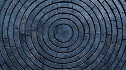Poster - A circular pattern of dark stone pavers forms concentric rings, creating a visually striking design that evokes depth and symmetry.