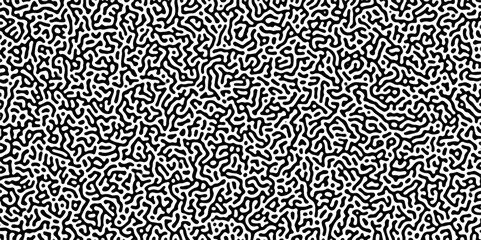 Poster - Turing reaction diffusion monochrome seamless pattern with chaotic motion .Linear design with biological shapes. Organic lines in memphis. abstract turing organic wallpaper background .	