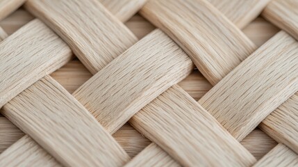 Poster - A close-up view of intricately woven light-colored wood, showcasing a textured pattern that highlights the craftsmanship of the material.