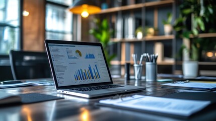 Poster - Business Analytics: Data Visualization on Laptop in Modern Office