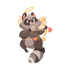Wall Mural - funny raccoon animal with arrow and bow vector illustration