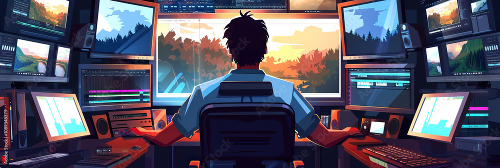 A video editor working on a music video