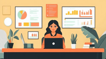Poster - Businesswoman Analyzing Data at Her Desk