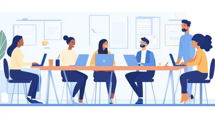 Poster - Collaborative Teamwork: Diverse Team Meeting in Modern Office