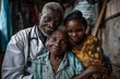 © N Joy Art  - Elderly African doctor in white coat gently comforting an older female patient and her younger family member, conveying warmth, empathy, and connection in a supportive medical environment.
