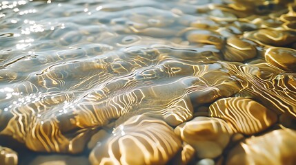 Aufkleber - Sunlit rippling water over smooth pebbles creating mesmerizing light patterns : Generative AI