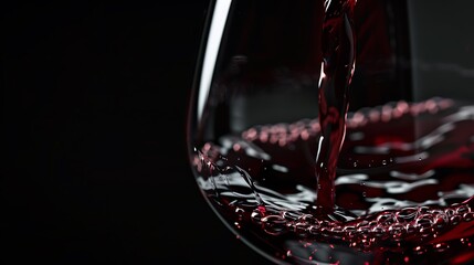 Wall Mural - A close-up of red wine being poured into a glass, capturing the movement and texture of the liquid.