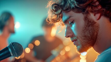 Poster - A group of musicians jams together in a recording studio, their instruments creating a symphony of sound as they improvise and experiment, their faces reflecting the joy of creative collaboration.