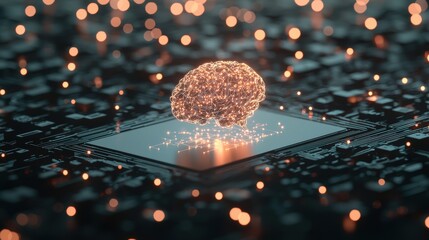 Poster - A human brain rendered in intricate detail with glowing circuits and data streams flowing through it, symbolizing the integration of artificial intelligence and human consciousness.