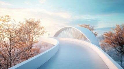 Poster - A pedestrian bridge with a unique and futuristic design, connecting different parts of a city and symbolizing progress and connectivity.