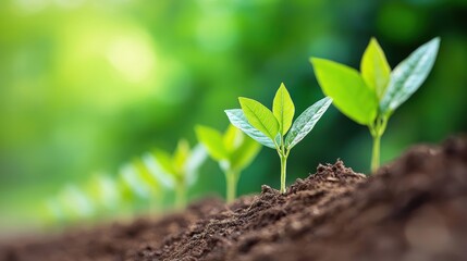 Poster - A row of young saplings planted in neat rows, symbolizing reforestation efforts and the promise of a greener future.