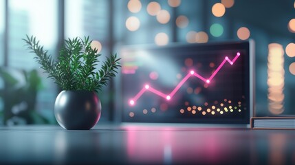Poster - A sleek, modern office with a large screen displaying a graph with a steep upward trajectory, representing exponential growth.