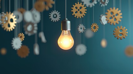 Poster - a glowing lightbulb surrounded by gears and cogs, representing groundbreaking ideas and technologica