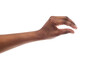 © Prostock-studio - Black female hand measuring invisible items, woman's palm making gesture while showing small amount of something on white isolated background