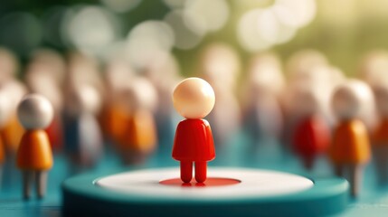 Poster - A single red figure stands out among multiple muted figures, symbolizing individuality and leadership in a crowd.