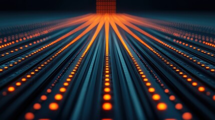 Aufkleber - A vibrant, abstract image featuring rows of glowing orange dots on a dark background, creating a sense of depth and movement.