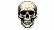 © shri radha - A detailed illustration of a human skull, presented as a sticker design. The skull is depicted in grayscale, showcasing anatomical features with sharp lines and shading.