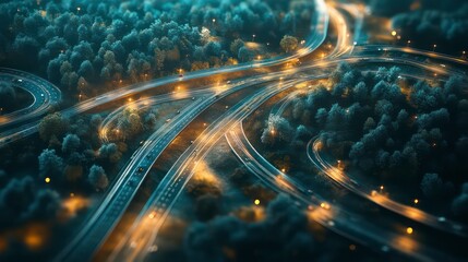 Aufkleber - A dynamic and dramatic strategic roadmap spread across a digital interface, providing guidance for business development steps, with ample copy space for composition.