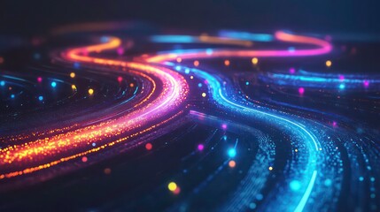 Poster - Abstract background of glowing lines and particles, with blue, orange, and pink lights.