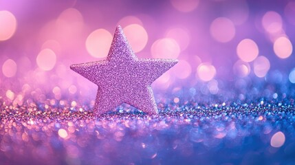 sparkling pink star on a glittery backdrop with colorful bokeh lights, perfect for greeting cards, i