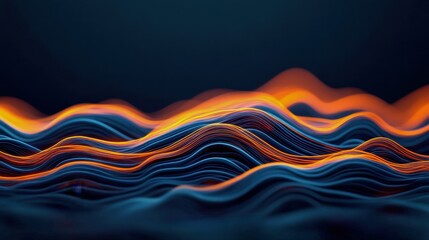 Poster - A vibrant abstract representation of flowing waves, featuring dynamic orange and blue lines against a dark background, evoking energy and movement.
