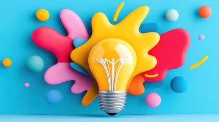 Wall Mural - Creative light bulb with colorful splash, vibrant background, symbolizing ideas and innovation.