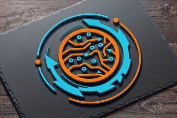 Poster - Vibrant Logo with Intricate Wiring Design Encircled by Dynamic 3D Shapes on a Clean Slate