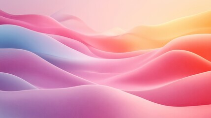 Wall Mural - abstract waves in shades of pink and blue, flowing gently upon a pastel gradient background.