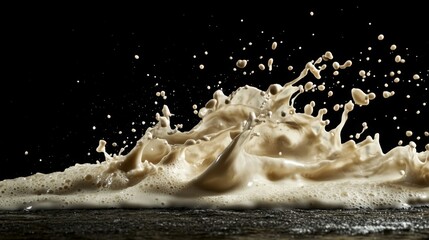 Poster - Dynamic milk splash action studio setting photography dark background high angle fluid motion and texture exploration